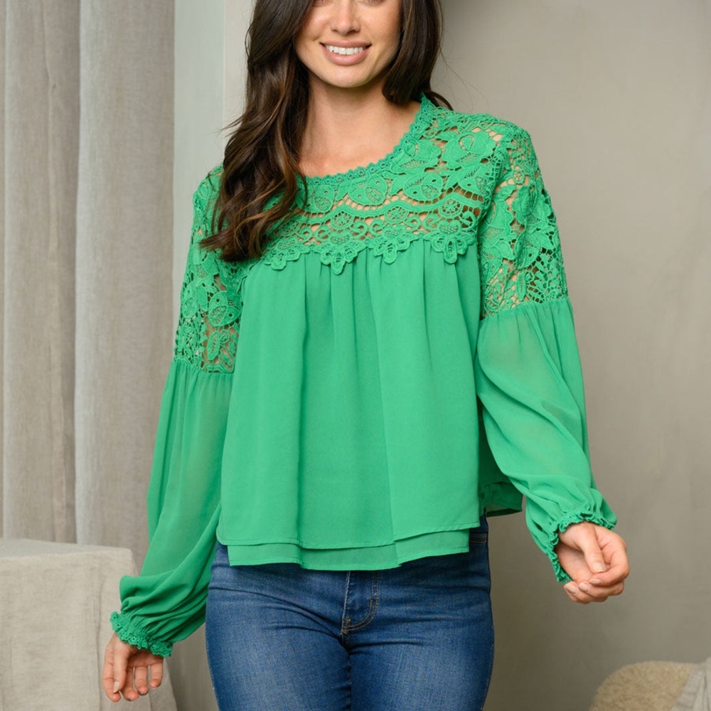 Green Lace Detail Women's Top
